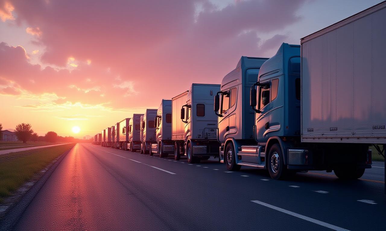 Logistics fleet at sunset in Michigan