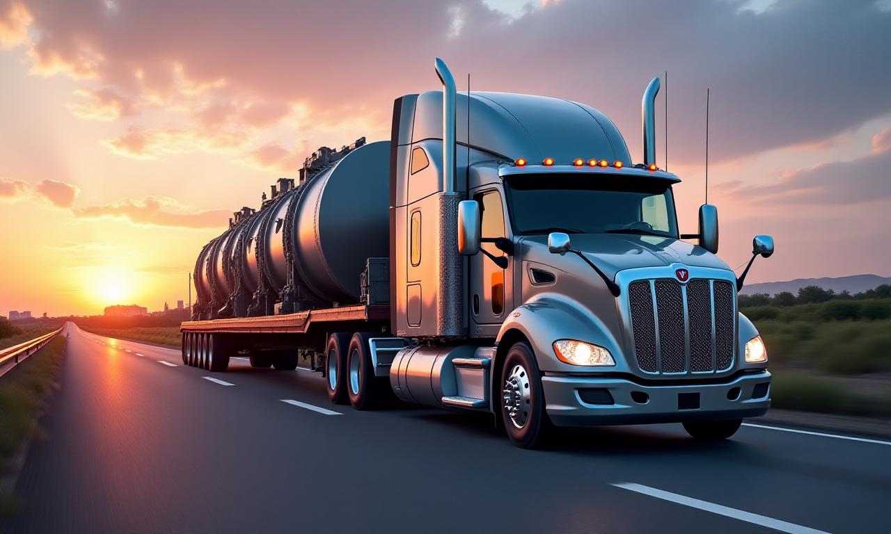 Heavy duty transport truck on a high-speed transit route
