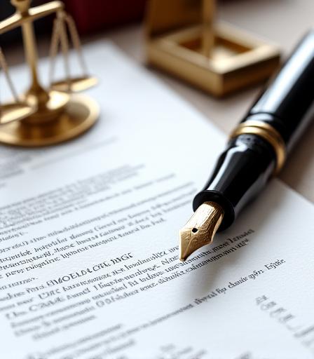 Legal documents on a wooden desk with a logistics compass