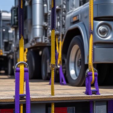 Secured industrial machinery on a flatbed